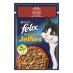 PURINA® FELIX® Sensations за котки в зряла възраст, с Говеждо в желе и домати, Мокра храна, Пауч, 85g
