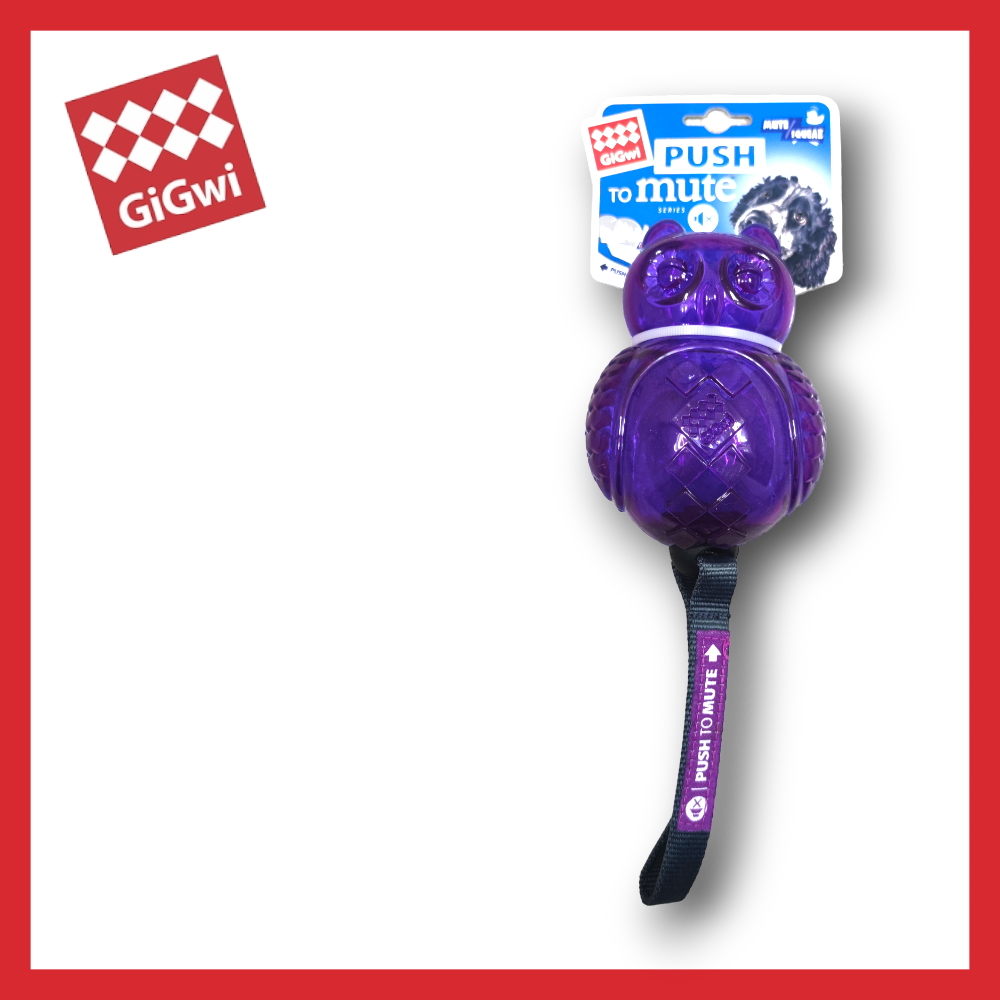 1000 x 1000 (345) Gigwi, играчка за куче, Gigwi Dumbbell Push To Mute, бухал със спиране на звук, лилава, 16 см - Image 1
