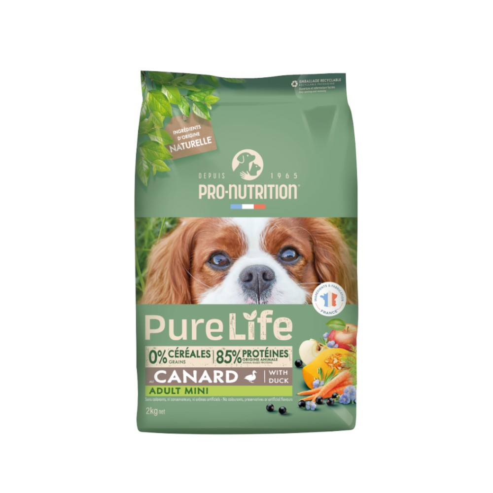 Pro-Nutrition Pure Life Dog Adult Mini – Пълноценна храна за кучета от малки породи, с патица, 2 кг
