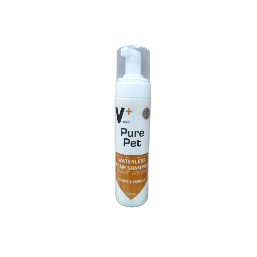 Сух шампоан V+ Pure Pet с аромат на ванилова бисквитка, 250 мл, за кучета и котки.