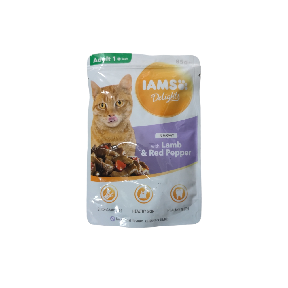 Transparent (70) IAMS, Пауч за котка,агнешко и червен пипер в сос,85 гр. - Image 1