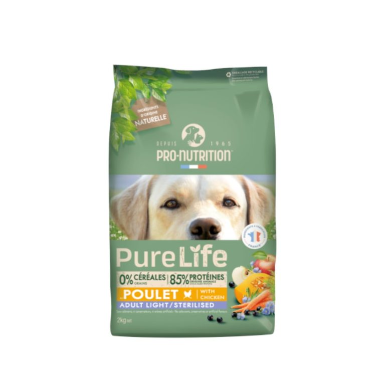Pro-Nutrition Pure Life Dog Adult Light and/or Sterilized – Пълноценна храна за кучета с наднормено тегло или кастрирани кучета, с пиле, насипно (1 кг)