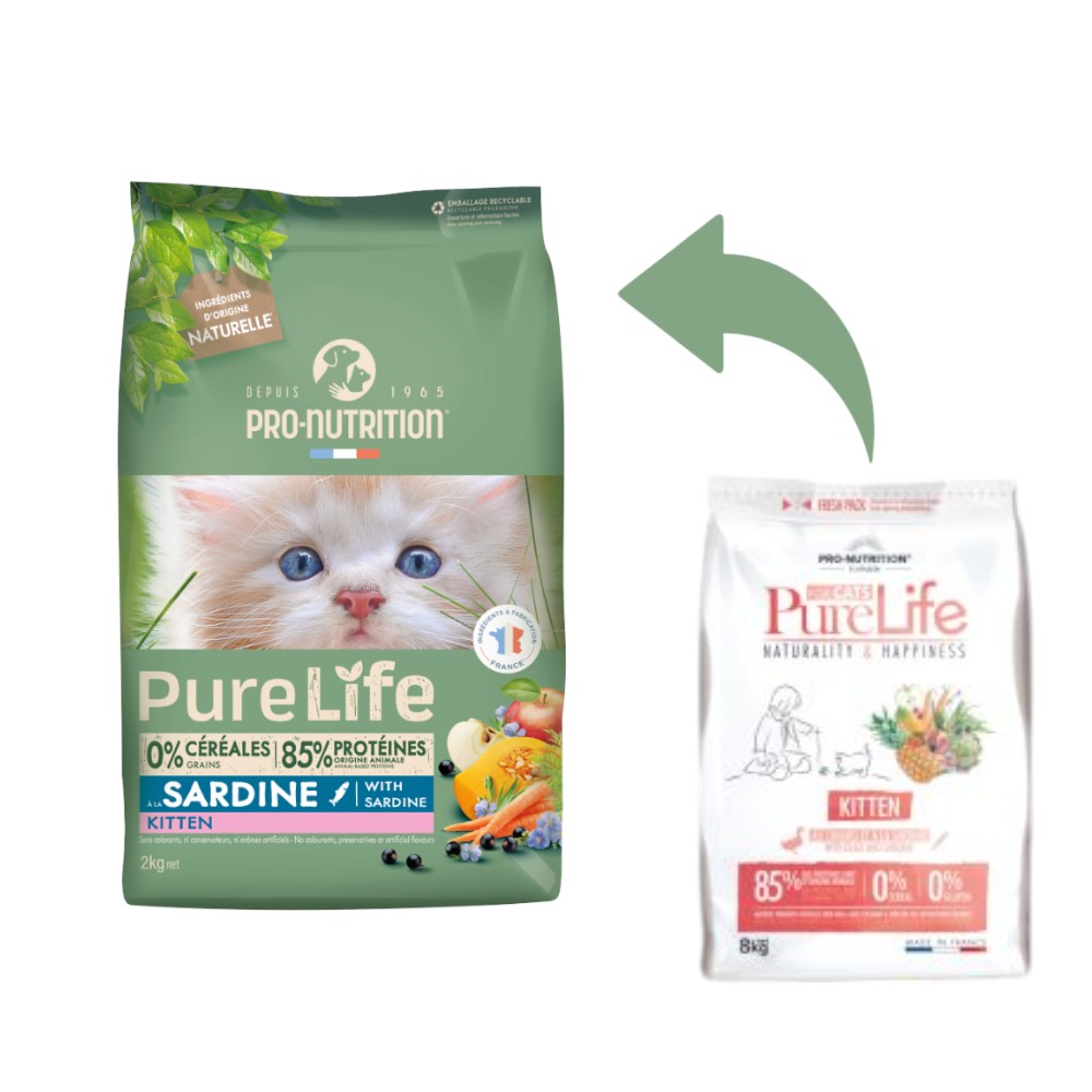 Pro-Nutrition Pure Life Kitten – Пълноценна храна за котенца, с протеини от сардини, 8 кг