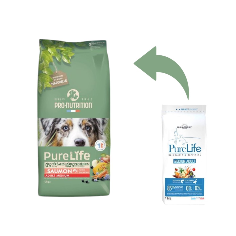 Pro-Nutrition Pure Life Dog Adult Medium – Пълноценна храна за кучета от средни породи, с риба, 12 кг