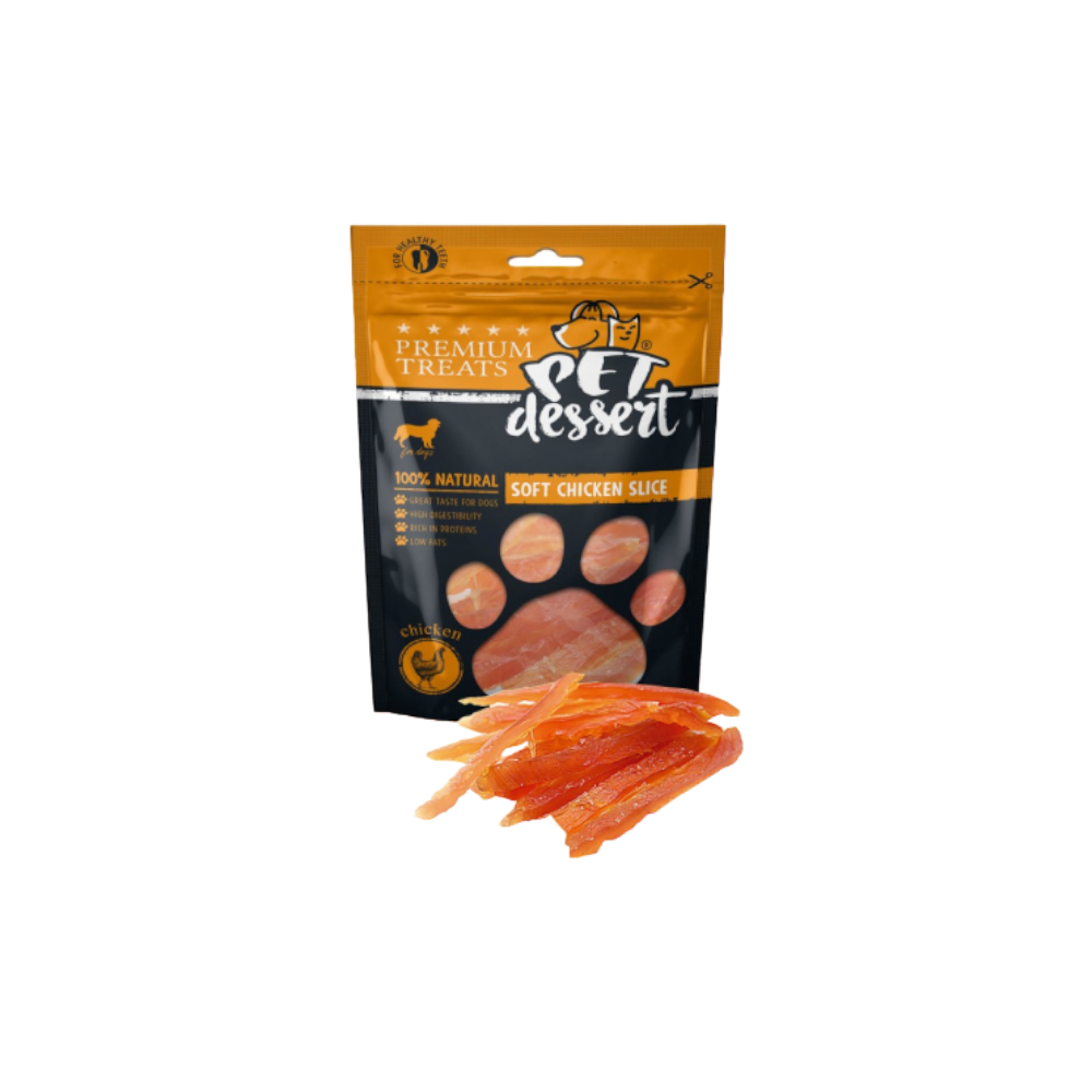 White (308) Pet Dessert, Лакомств за кучета Pet's Desert Dog Soft Chicken Slice 80g - Image 1