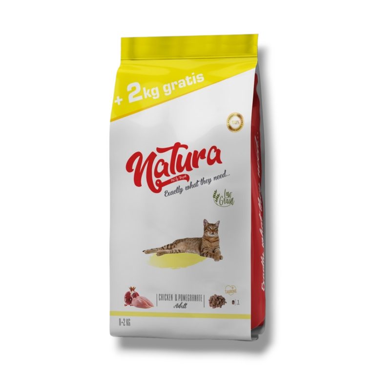 Суха храна за котки Natura Low Grain Adult с пилешко и нар 10 kg – нискозърнеста, богата на протеини храна