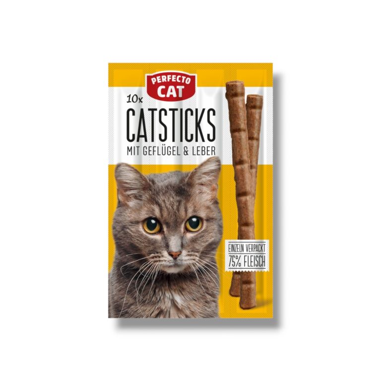 Perfecto Cat Sticks с пилешко и черен дроб – 10 броя месни пръчици за котки с 75% месо