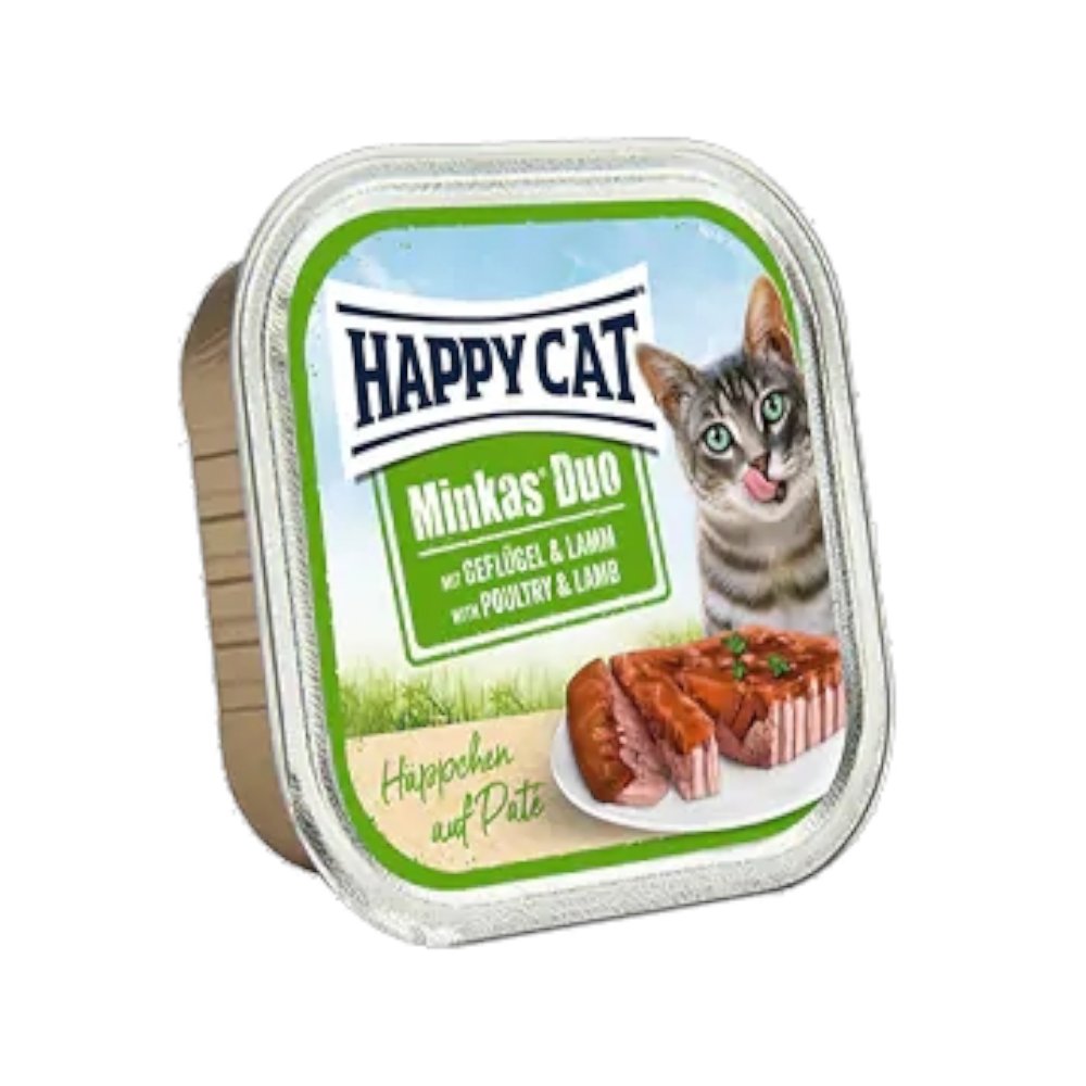 2024/03/1000038834.jpg Happy Cat Minkas Duo Poultry & Lamb - вкусни хапки в желе върху пастет с пиле и агнешко - 100 гр. - Image 1