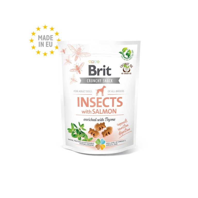 Brit Crunchy Snack Insects with Salmon – Хрупкав снакс за кучета, обогатен с мащерка, 200 г