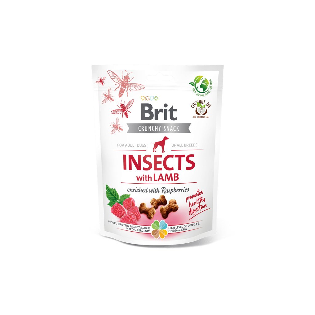 Brit Crunchy Snack – насекоми с агнешко и малини за кучета, 200 г