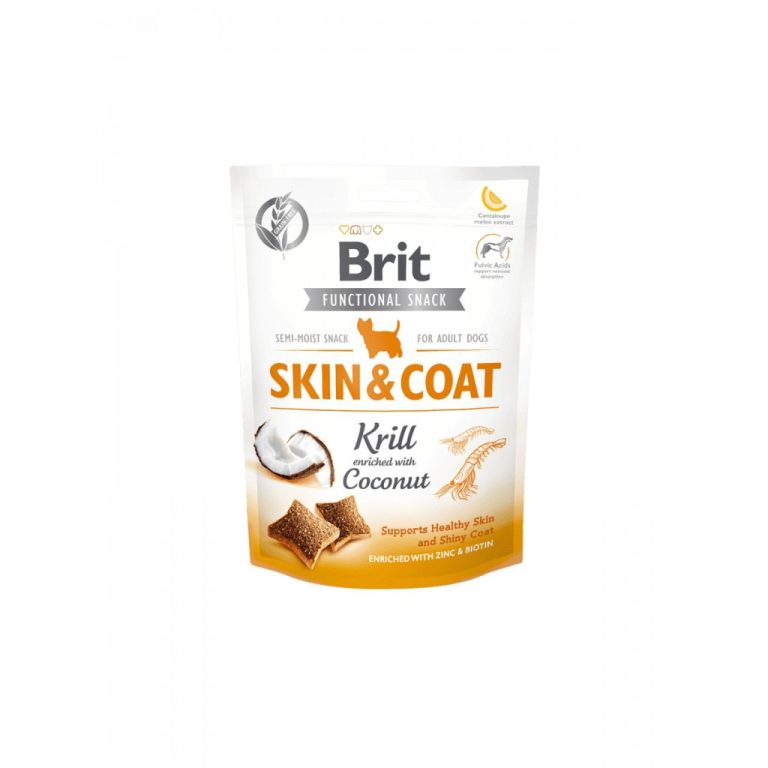 Brit Skin & Coat – функционален снакс с крил и кокос за кучета, 150 г