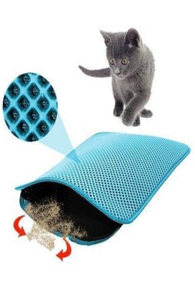 Petpretty – Постелка за котешка тоалетна с двуслойна структура, тюркоазен цвят, 45 x 60 см