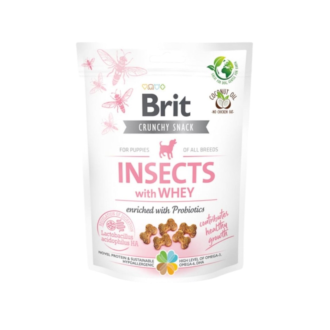 1-Photoroom Brit Crunchy Snack Insects with Whey – Хрупкав снакс за кученца, обогатен с пробиотици, 200 г