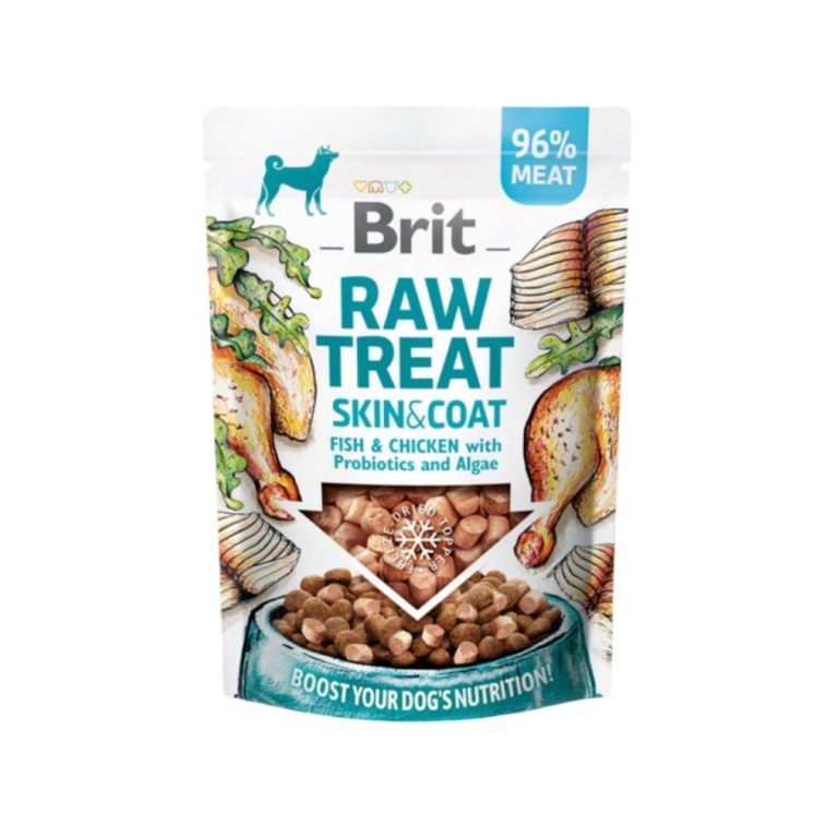Brit Raw Treat Skin & Coat – Снакс за кучета с риба и пиле, пробиотици и водорасли, 40 г