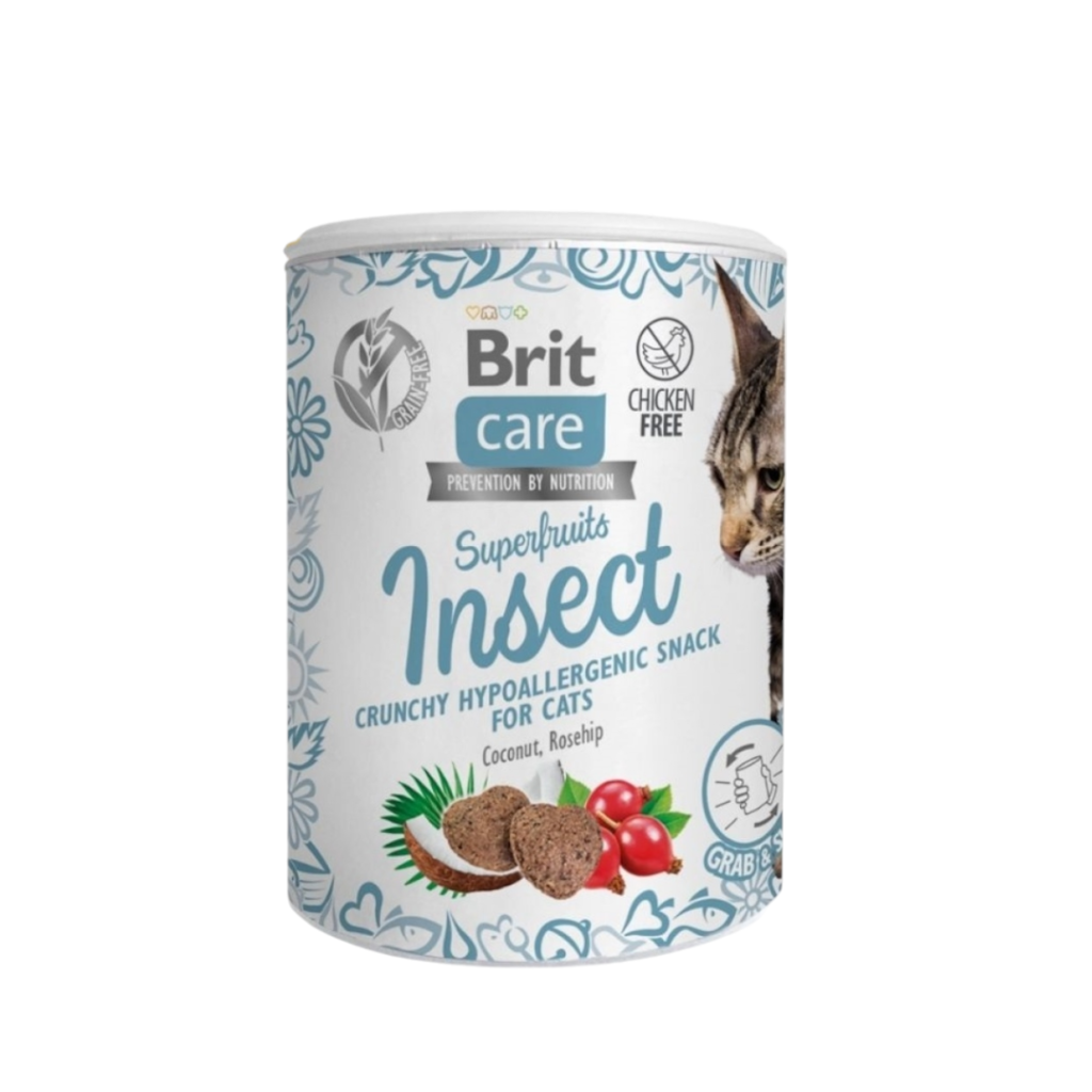 Brit Care Superfruits Insect – Хипоалергенни хрупкави лакомства за котки, 100 грама
