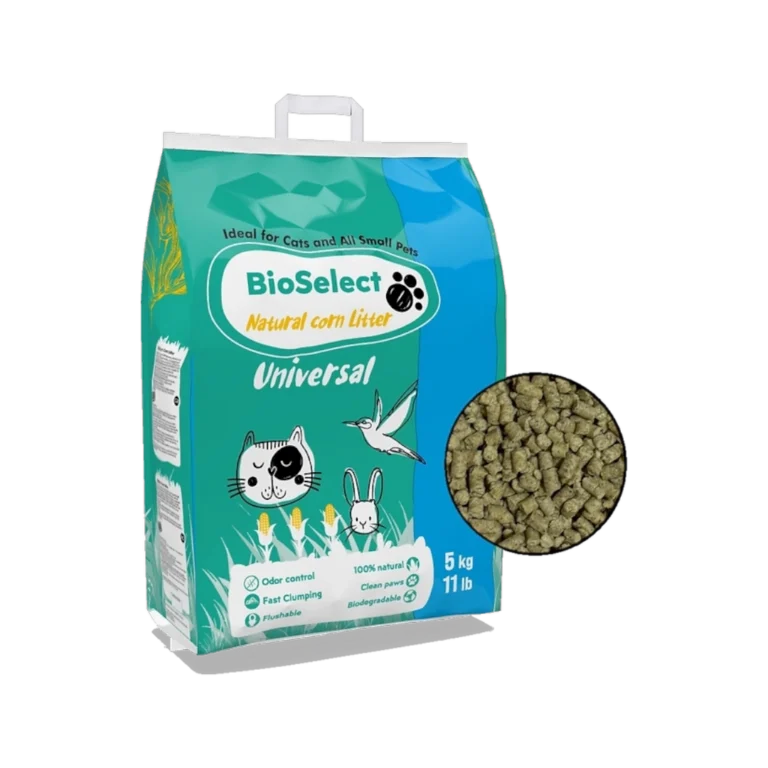 BioSelect Universal - царевична котешка постелка на гранули 1бр./5кг – натурален продукт за свежест и хигиена