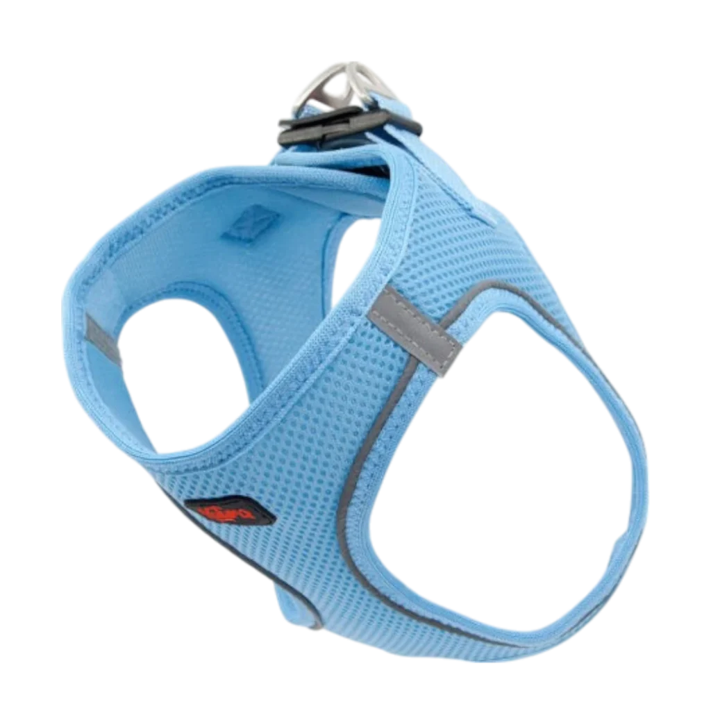 Син нагръдник Natura Air-Net с дишаща структура, подходящ за кучета от 1.5 до 12 кг – с рефлектори и мека мрежа