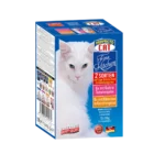 Perfecto Cat Fine Kitchen пауч в желе 12 x 100 г – синя кутия с бяла котка, пауч храна с телешко и пилешко